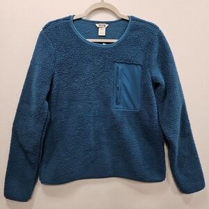 Duluth Trading Softmore Fleece Women S Teal Blue Crewneck Pullover Elbow Patches